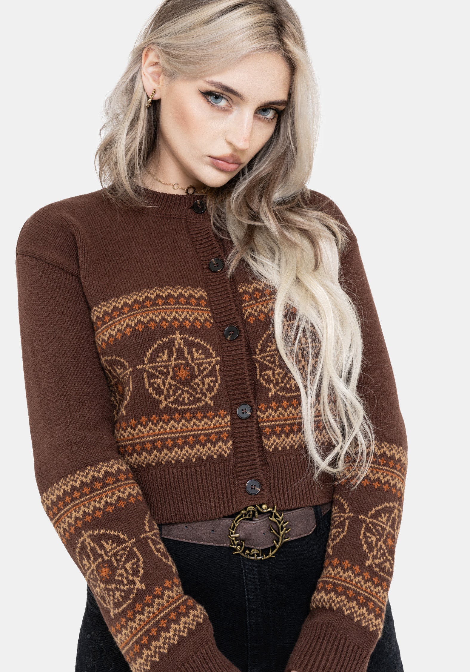 KN2527-S_FAIISLEPENTAGRAMCARDIBROWN_1